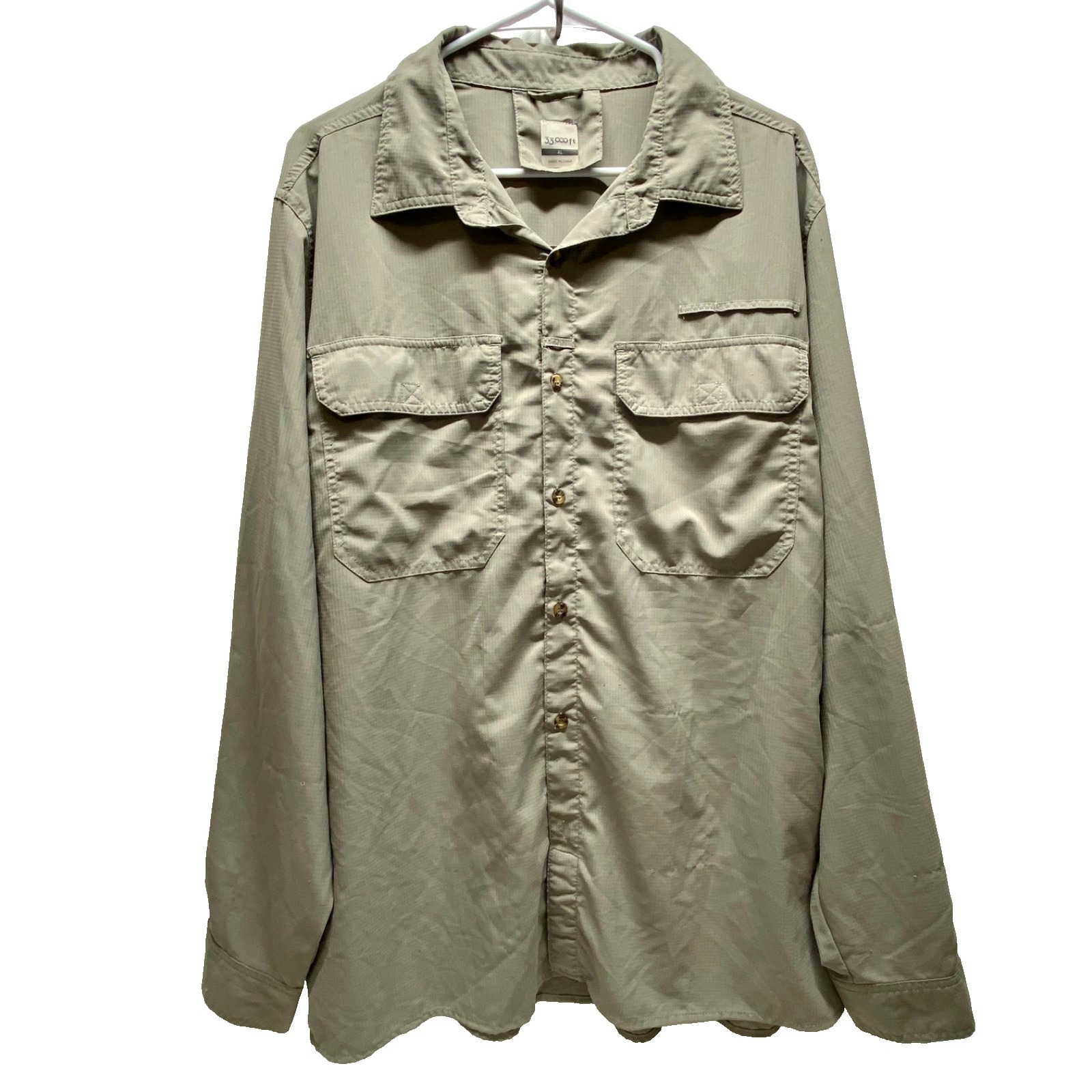 33000ft Utility Shirt Men's Xl Olive Green Long Sleeve Button Down Outdoors Guc